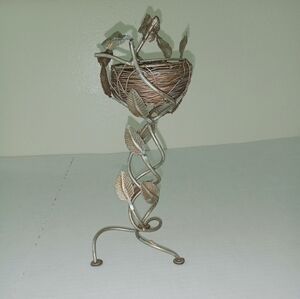 Handmade Silvestri Metallic Colors Birds Nest Leaves Candle Holder 9 in tall